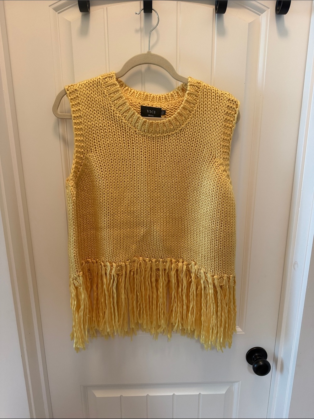 VICI Bright Yellow Knit Fringe Sleeveless Top